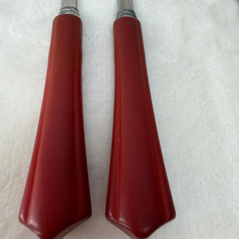 VTG Red Bakelite Handle‎ Dinner Forks Set of 4 Mid Century Retro MCM